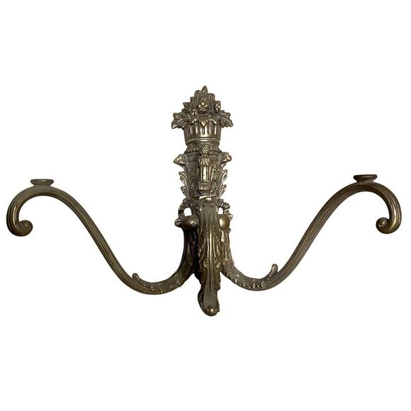 Antique  French Brass Candelabra Wall Hanging Sconce Candle Holder Fedral Foilag - Picture 2 of 10